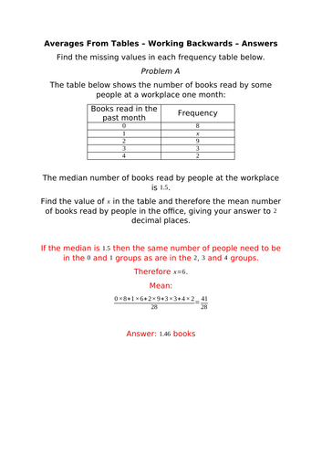 Averages From Tables - Working Backwards