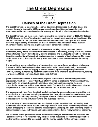 Great Depression: Causes “Article & Questions” Assignment