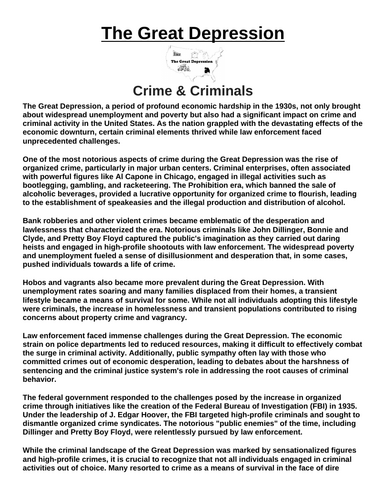 Great Depression: Crime and Criminals “Article & Questions” Assignment