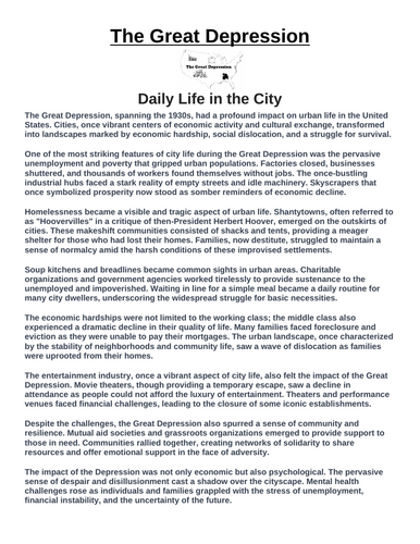 Great Depression: Daily Life in the City “Article & Questions” Assignment