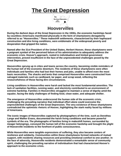 Great Depression: Hoovervilles “Article & Questions” Assignment