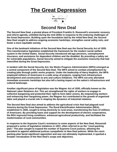 Great Depression: Second New Deal “Article & Questions” Assignment