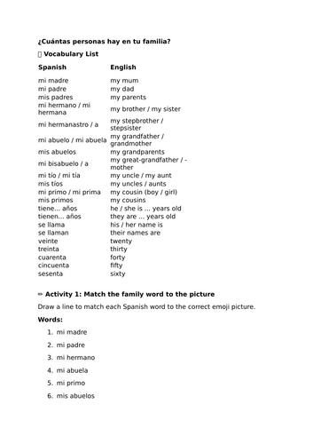 Spanish Family Vocabulary and Ages