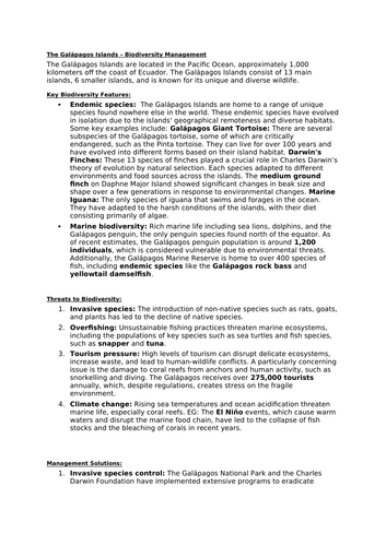 GCSE / A Level Geography Case Study Notes – Biodiversity Management in the Galápagos Islands