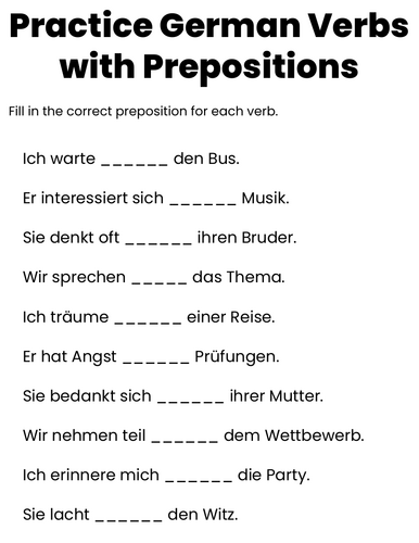 verbs with prepositions german exercises with answers