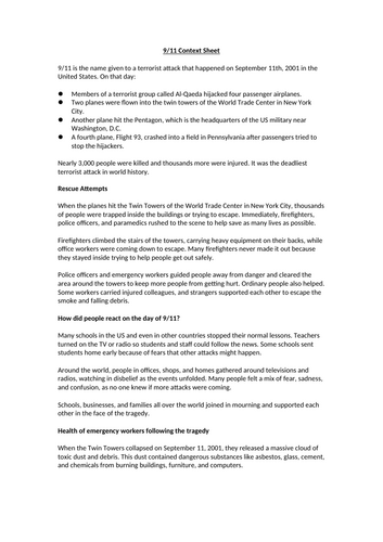 9/11 Context Worksheet