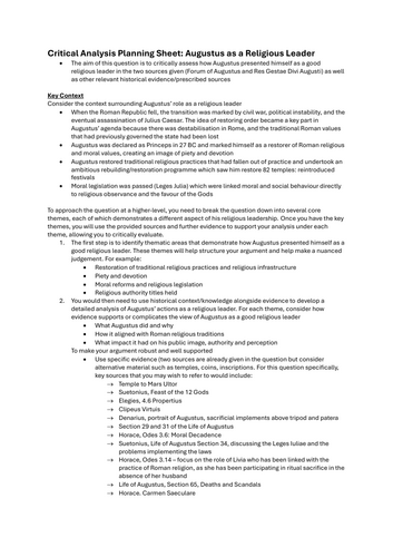 How Effectively was Augustus Able to Present Himself as a Good Religious Leader - Planning Sheet