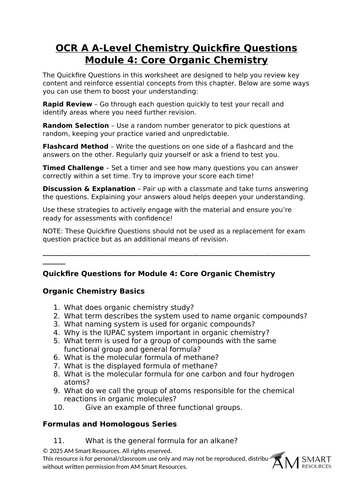 OCR A A-Level Chemistry Quickfire Questions Module 4: Core Organic Chemistry