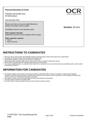 OCR A LEVEL PE SKILL / PSYCH. TRANSFER OF SKILL