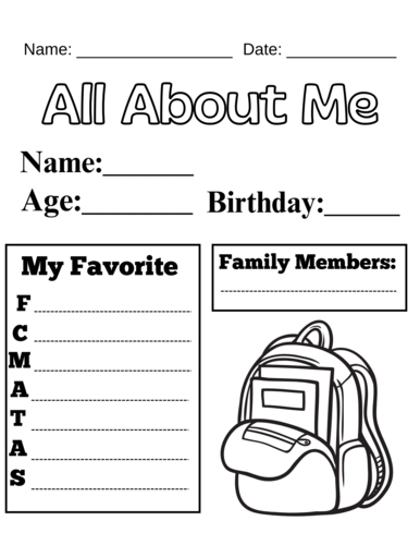 All About Me Worksheet