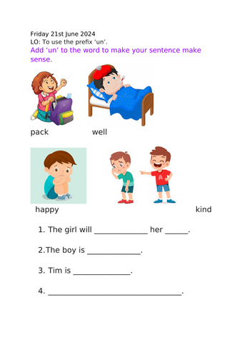 outstanding English grammar lesson for Year 1 Prefix 'Un'