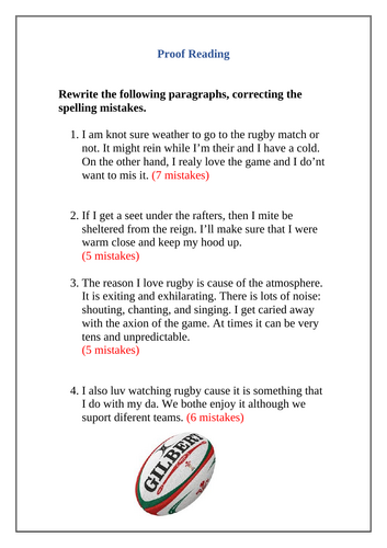 Proof reading spelling exercises