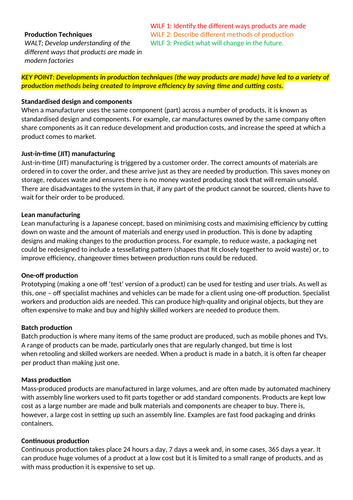 KS3 DT -  Production Techniques
