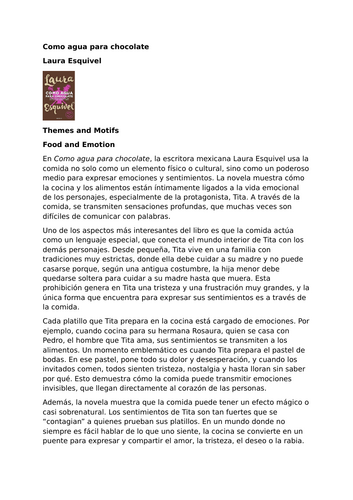 Como agua para chocolate by Laura Esquivel – Themes and Motifs – Food and Emotion
