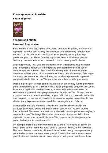 Como agua para chocolate by Laura Esquivel – Themes and Motifs – Love and Repression