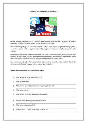 Pearson Edexcel / AQA GCSE French (Higher) - Module 1 - Page 12 - Qu'est-ce que tu regardes?