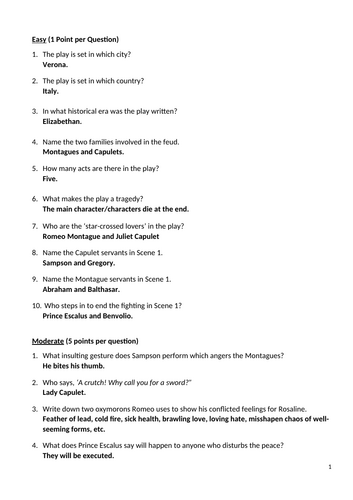 'Romeo and Juliet' Ultimate Quizzes