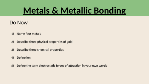 Metals and Metallic Bonding Revision