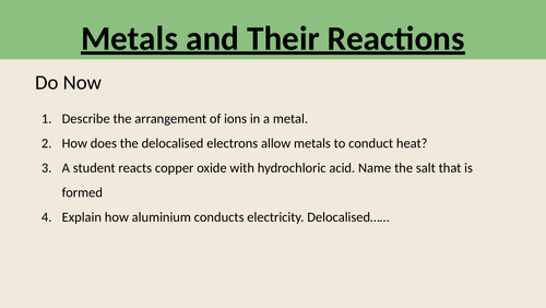 Metals and their Reactions Revision