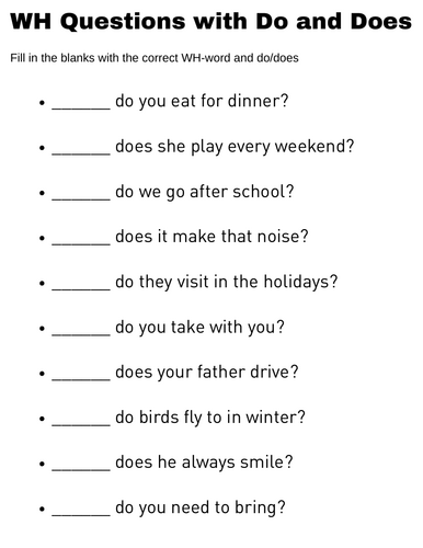 wh questions with do and does exercises