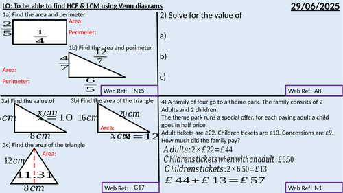 HCF & LCM Using Venns and Prime Factor revision