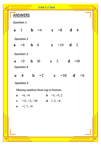 Stage 7 Unit 1.1 Test (1.1 Adding and subtracting integers) Question Paper with Answers