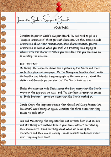 An Inspector Calls - Suspect Board