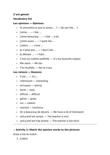 Opinions of School Subjects and Reasons