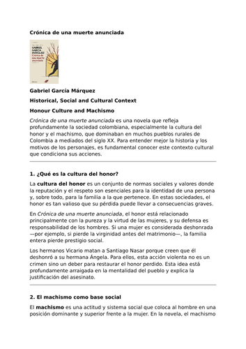Crónica de una muerte anunciada by Gabriel García Márquez – Historical, Social and Cultural Context