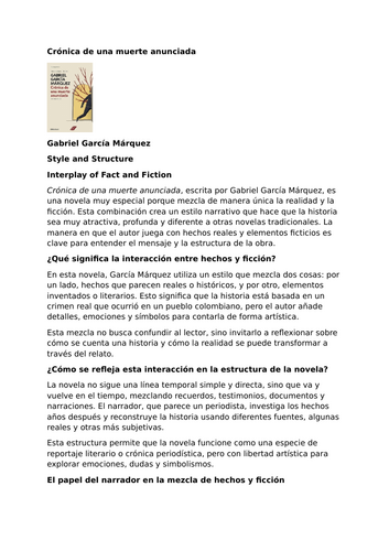 Crónica de una muerte anunciada by Gabriel García Márquez – Style and Structure