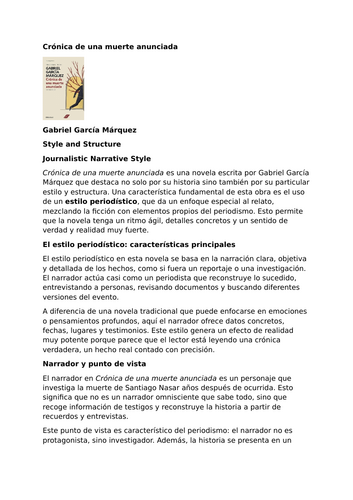 Crónica de una muerte anunciada by Gabriel García Márquez – Style and Structure