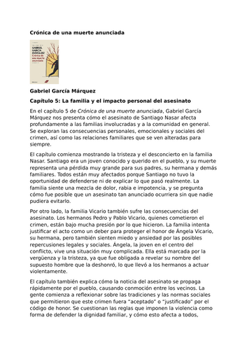Crónica de una muerte anunciada by Gabriel García Márquez – Chapter 5