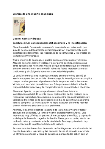 Crónica de una muerte anunciada by Gabriel García Márquez – Chapter 4