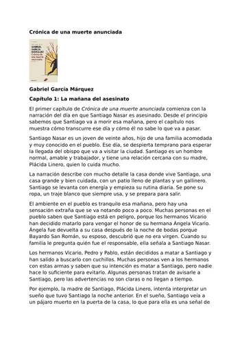 Crónica de una muerte anunciada by Gabriel García Márquez – Chapter 1