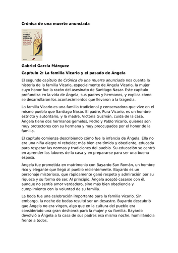 Crónica de una muerte anunciada by Gabriel García Márquez – Chapter 2 ...
