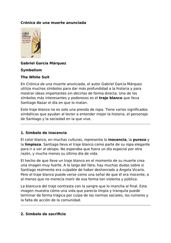 Crónica de una muerte anunciada by Gabriel García Márquez – Symbolism: The White Suit