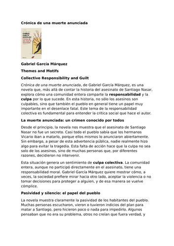 Crónica de una muerte anunciada by Gabriel García Márquez – Themes – Collective Responsibility