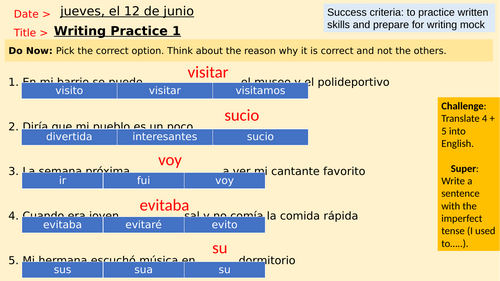 GCSE Spanish Writing Prep 3x Lessons