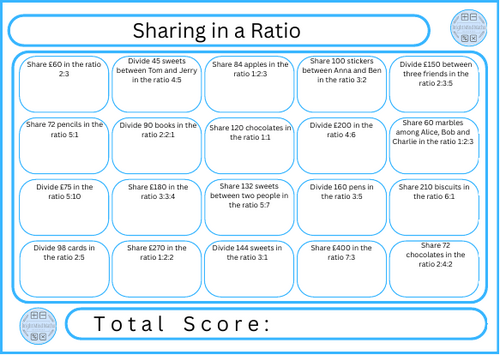 Sharing in a Ratio - 20 Questions