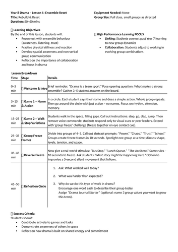 Year 8 Drama: Rebuild + Rise – Complete Plug-and-Play Scheme of Work (8 Lessons)