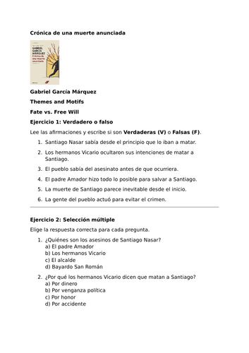 Crónica de una muerte anunciada by Gabriel García Márquez – Themes and Motifs – Fate vs. Free Will