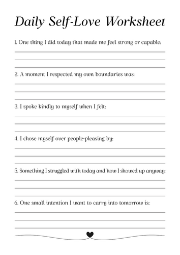 dail self love worksheet