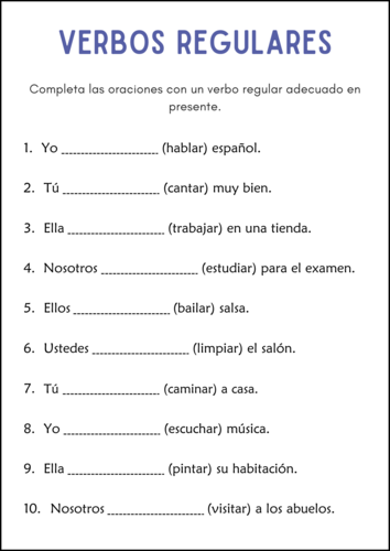 Regular and Irregular Verbs Grammar Worksheets in Spanish