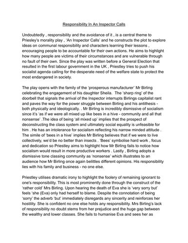 Responsibility in 'An Inspector Calls'