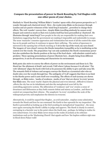 Poetry Comparison GCSE: Hawk Roosting and London