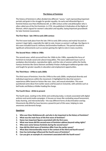 The History of Feminism Worksheet
