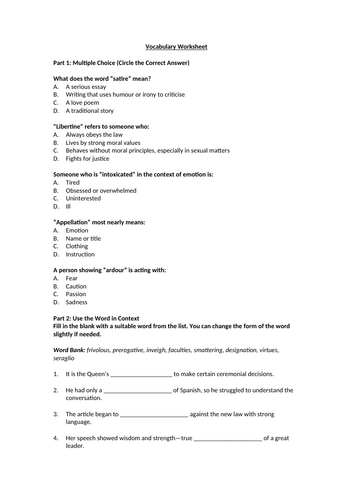 Vocabulary Worksheet