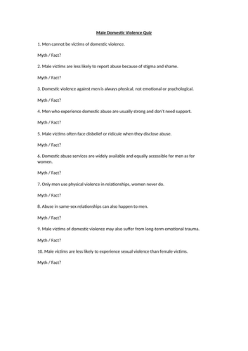 Male Domestic Violence Quiz