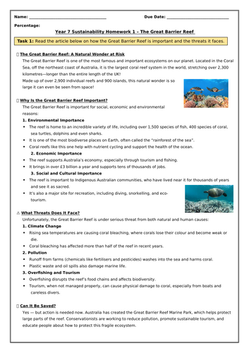 Oceans Homework - The Great Barrier Reef