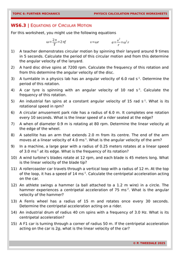 F. Mechanics: Circular Motion Calculations